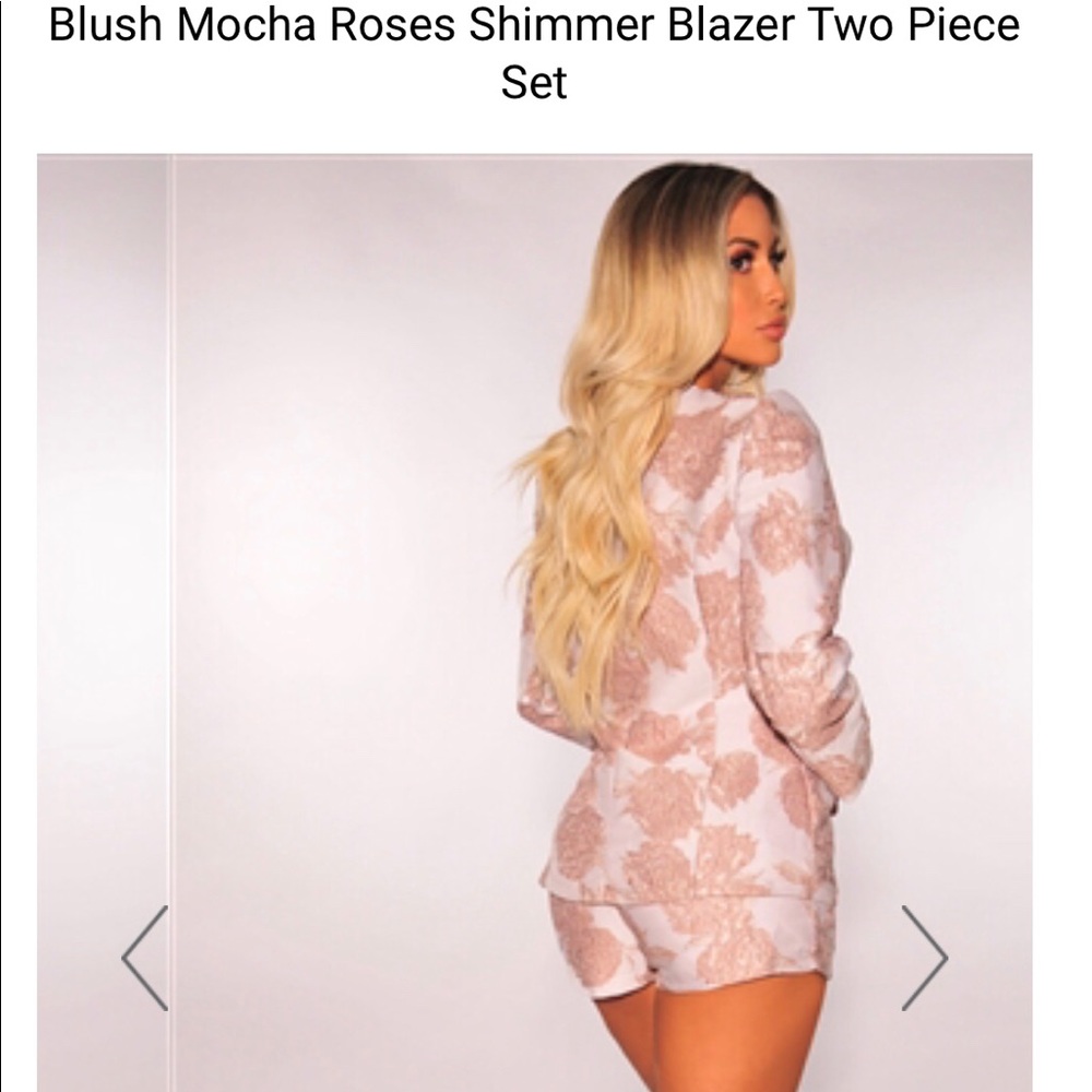 Blush Mocha Roses Shimmer Blazer Two Piece Set